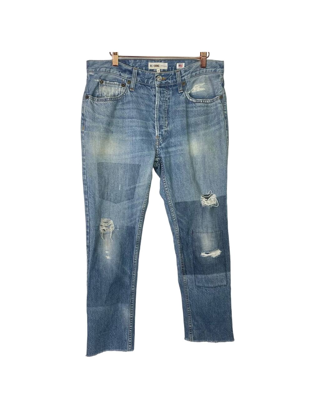 Re/Done Jeans 28 Originals Relaxed Crop Med Wash Frayed Hem